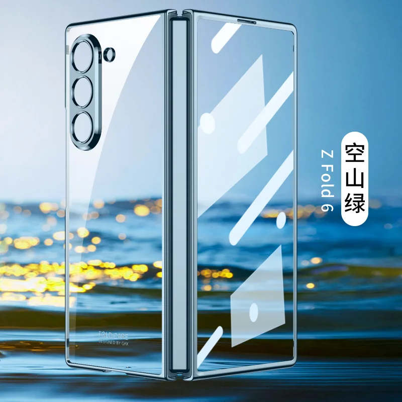 Ultra Thin Electroplating Transparent Case with Tempered Film and Shockproof Hard Back Cover