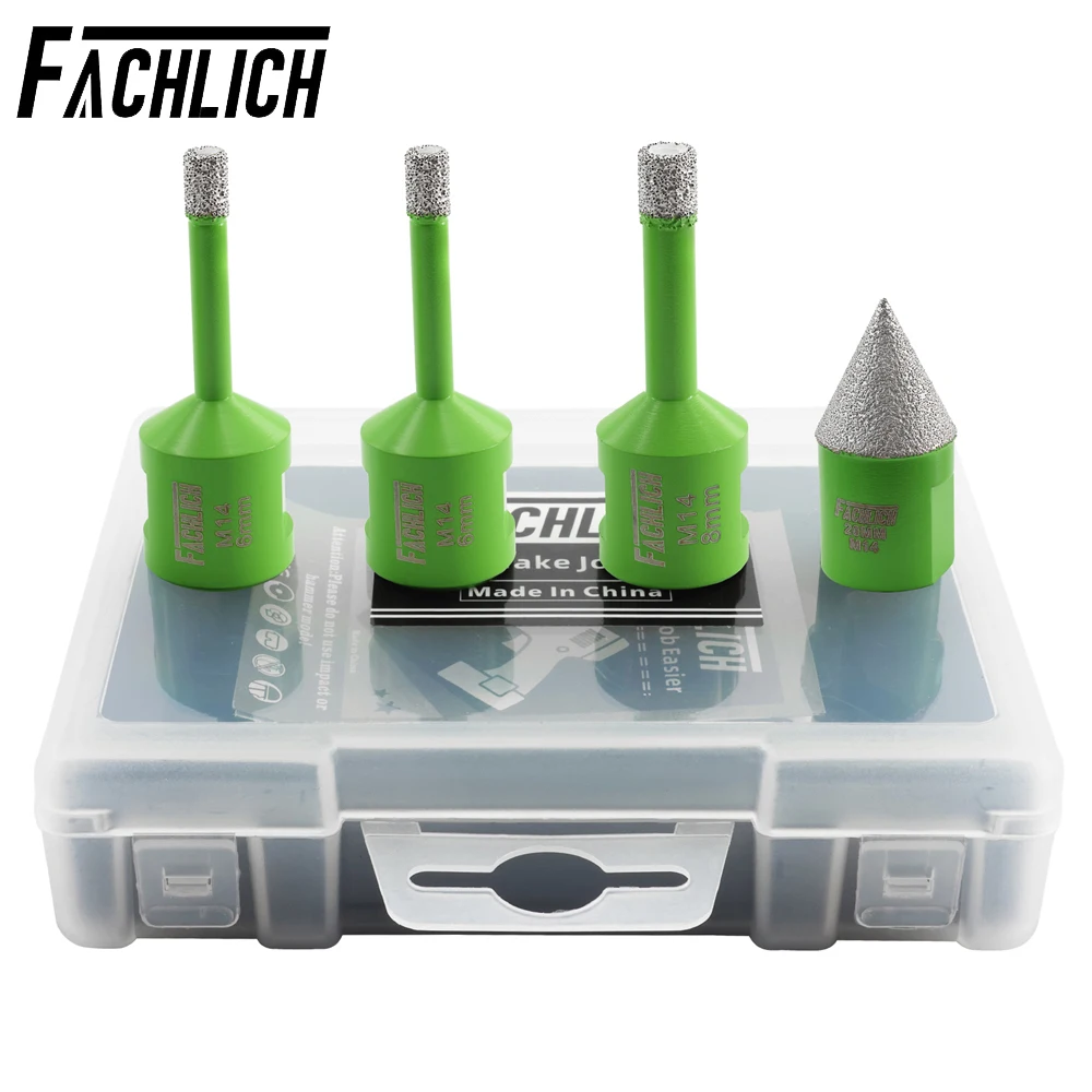 4-Piece Diamond Core Drill Bit Set (6mm, 6mm, 6mm, 8mm) For Tile, Porcelain, Granite - 5/8-11 Thread