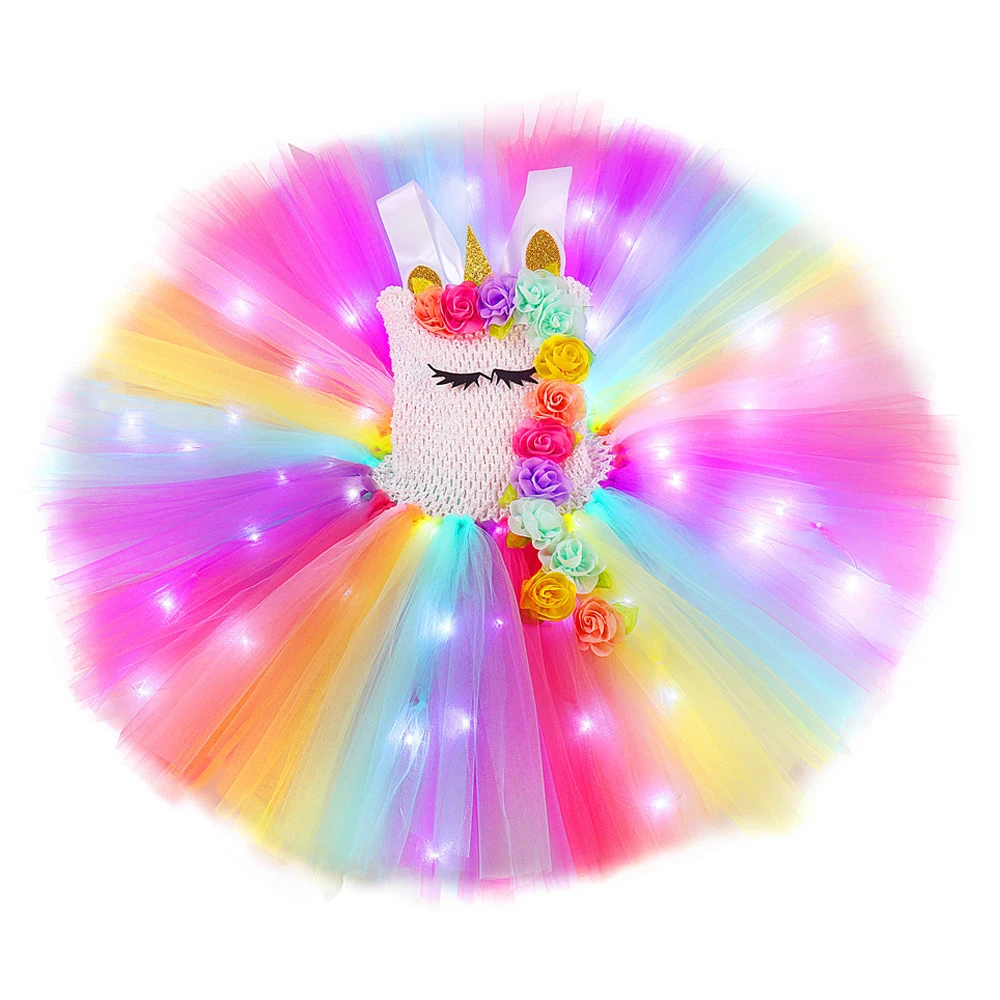 Girls Dress princess costume kids clothes Led Light Unicorn Costumes for Girls Birthday Christmas Outfit