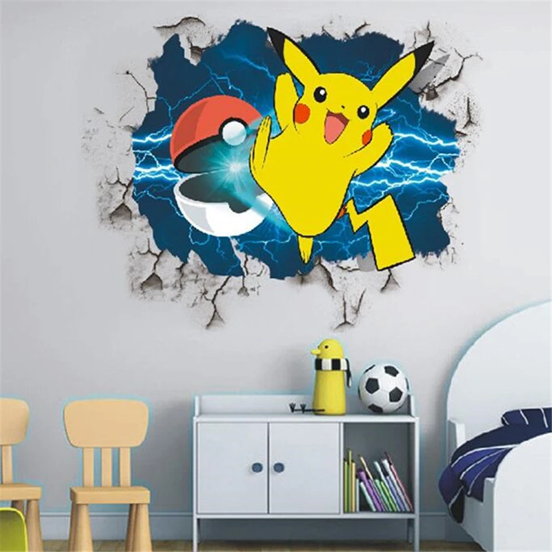 Pikachu z kreskówki naklejki ścienne do pokoju dziecięcego przedszkole salon dekoracja DIY na ścianę do dekoracji sypialni animowany plakat dekoracja sypialni