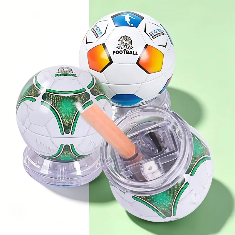 Temperino Manuale a Forma di Pallone da Calcio con Coperchio, 3 Fori per Matite di Diverse Dimensioni, Colore Casuale, Senza Elettricità