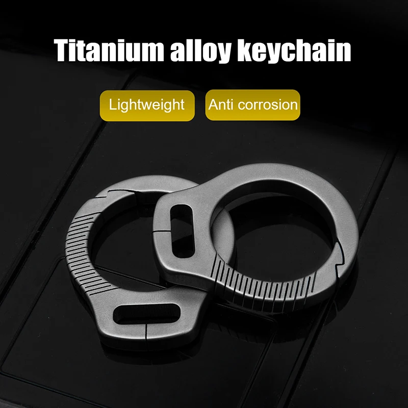 Titanium Alloy Carabiner Cowhide Leather Keychain Waist Belt Buckle Car Key Holder For Key Camping Survival EDC Outdoor Keychain titanium keychain