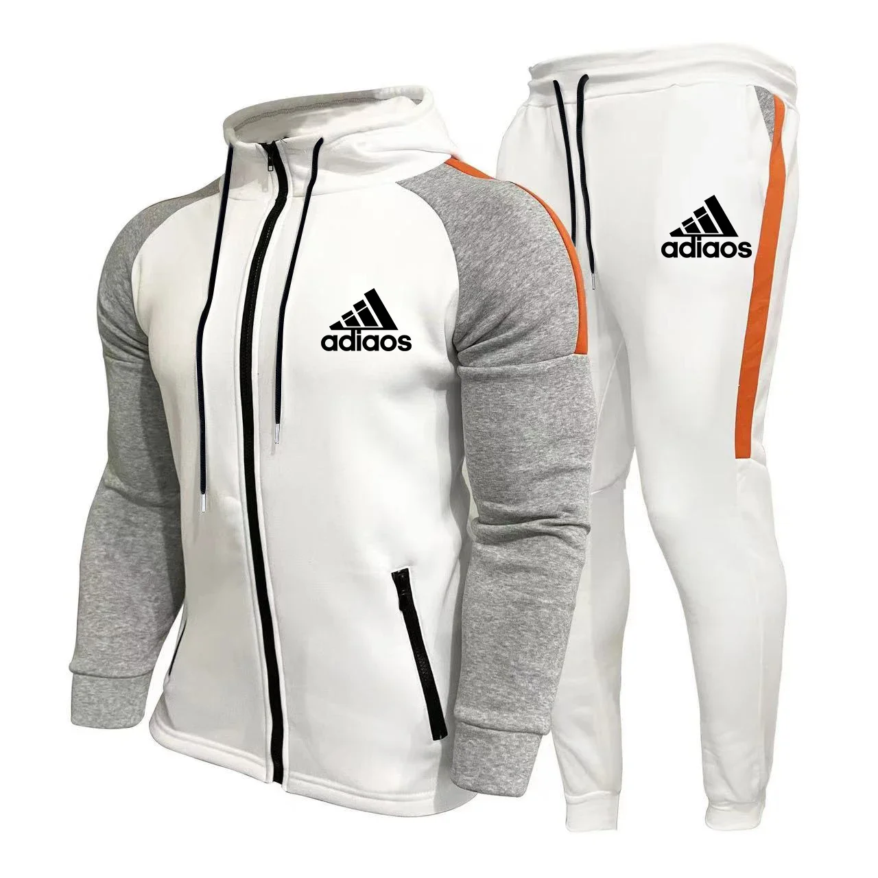 Men's Wool Sweatshirt And Sports Pants Set, Patchwork Print, Hip-Hop Hoodie, Jogging Sportswear, New Autumn/Winter 2024