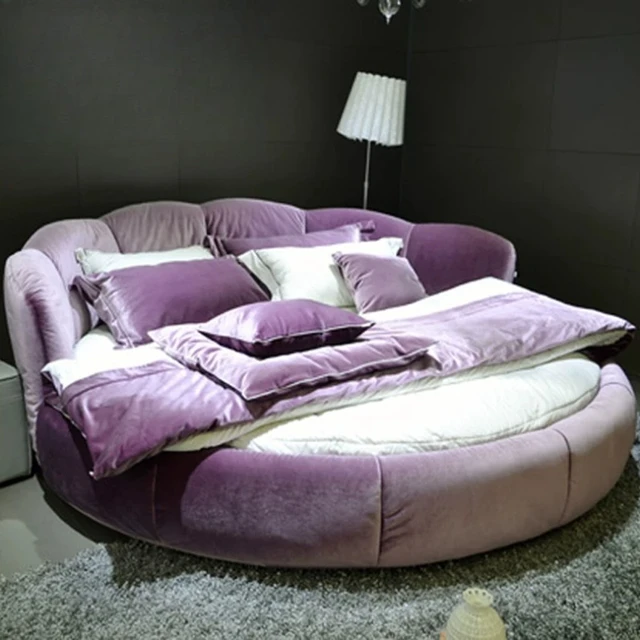 Lit double européen moderne pour adultes, lit rond italien de taille Queen, en tissu, meubles de luxe pour salon 1