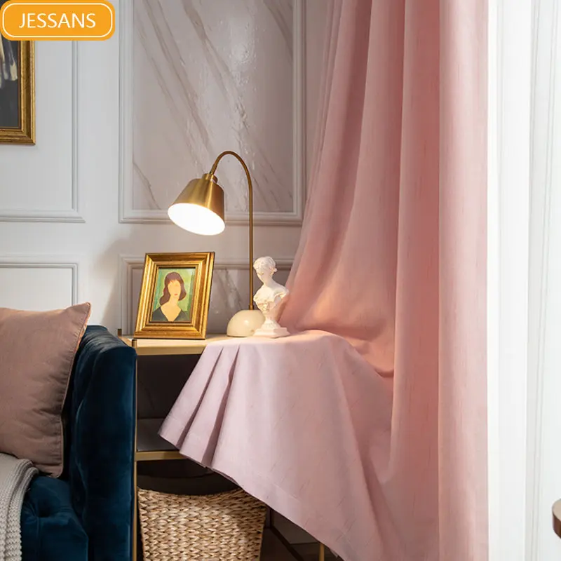 

Pink curtain bedroom ins wind girl princess room imitation cashmere blackout curtain Curtains for Living dining room bedroom