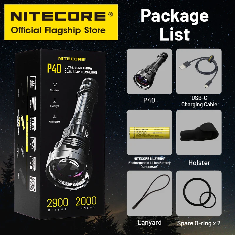 NITECORE P40 Search LEP Flashlight USB-C Rechargealbe 2900M