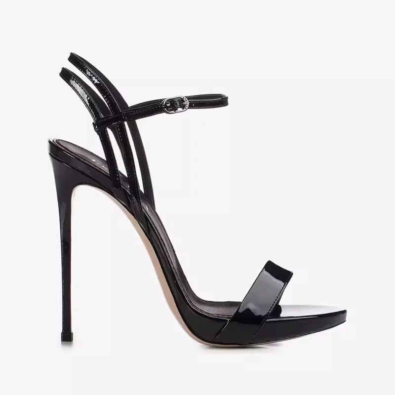 

Spring/Summer New Lacquer Leather One line with Waterproof Platform Sandals Thin High Heels Banquet Dress Large Women's Shoes