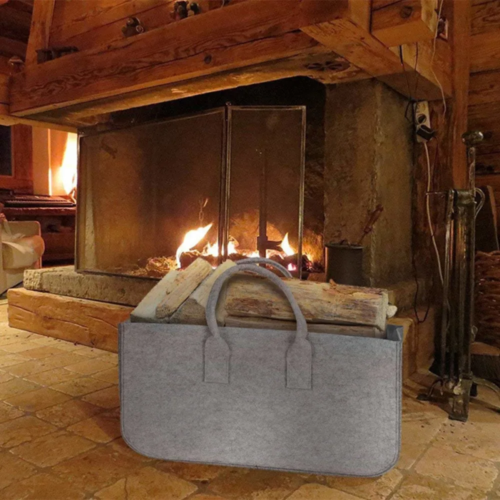 

Felt Storage Bag Fireplace Wood Organizer Bags Shopping Basket Magazine Rack Firewood Pocket Home Storage Bags Holder