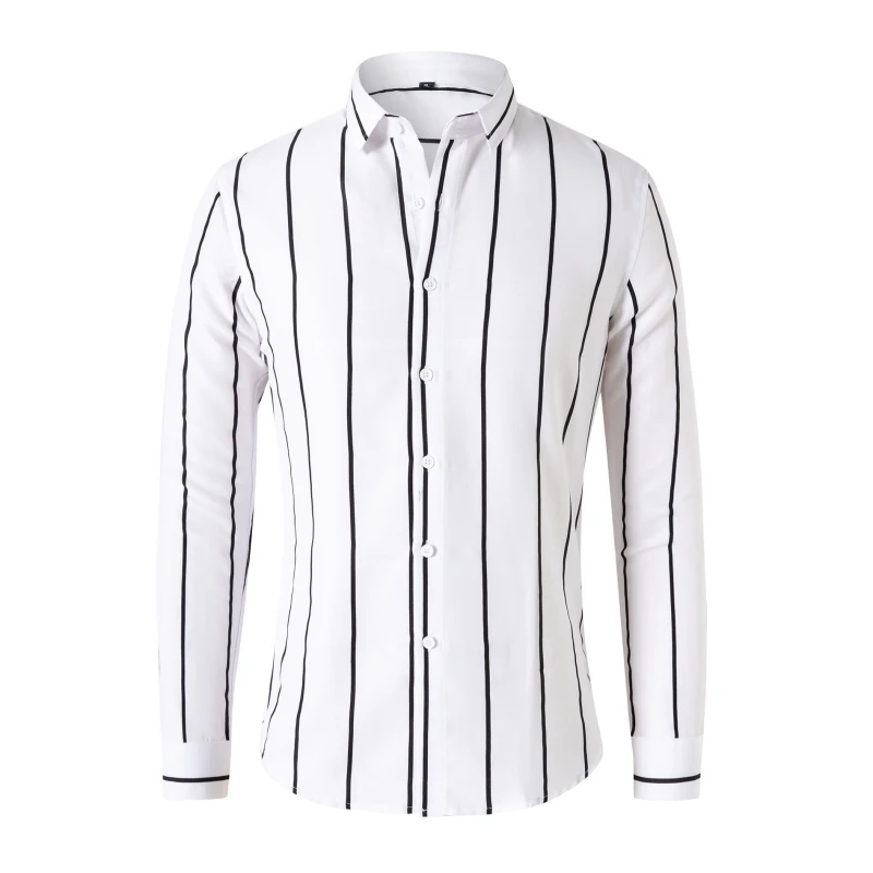 Trendy Korean Version Shirts For Men Slim Fitting Striped Tops & Tees Long Sleeve Youth Popular Shirt Male Four Seasons Clothes