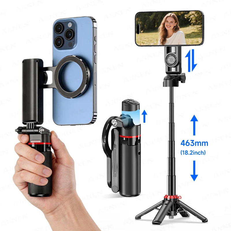 Compact Magnetic Selfie Stick Tripod with Wireless Remote & Fill Light
