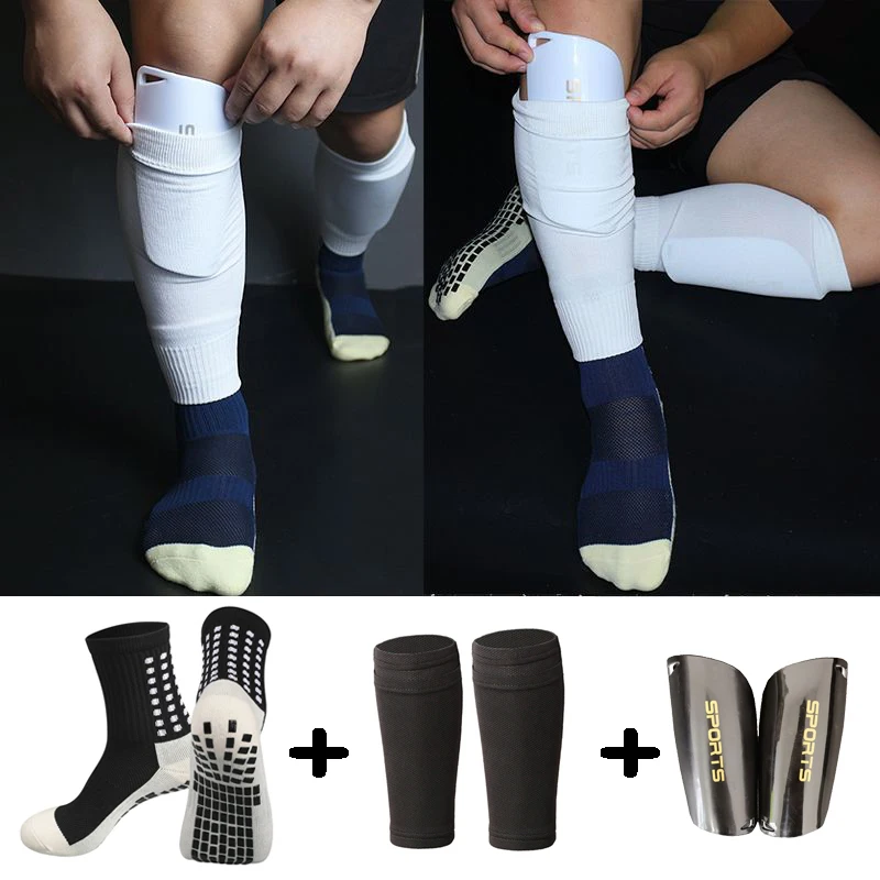 A Set Football Shin Guards With Pocket Practical Leg Sleeves Adult