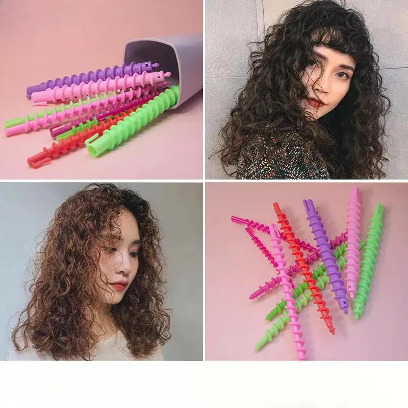 No Heat Hair Rollers Plastic Hair Perm Rods Long Spiral Perm Rods Hairdressing Styling Curler Rollers DIY Salon Tool
