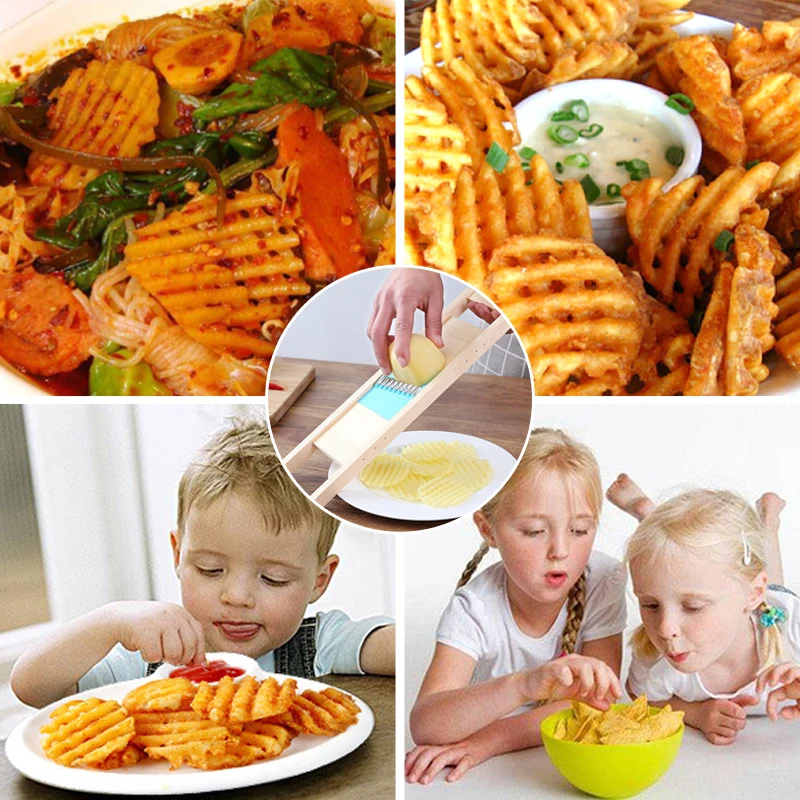 Vegetable Slicer French Fry Cutter Potato Cutter Grid Solid Wood