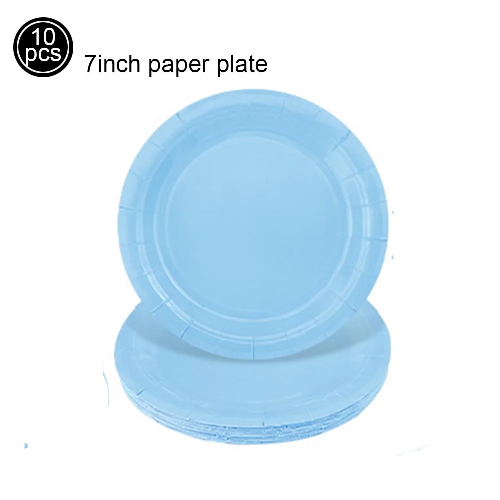 Light Blue Party Supplies Set: Disposable Plates, Cups, Tablecloth, Balloons & Foil Curtain for Baby Shower or Boy's Birthday Decor