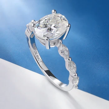 1ct 2ct Oval Cut All Moissanite Engagement Ring for Women 925 Sterling Silver Oval & Marquise Ring Wedding Bands Jewelry Gift 3