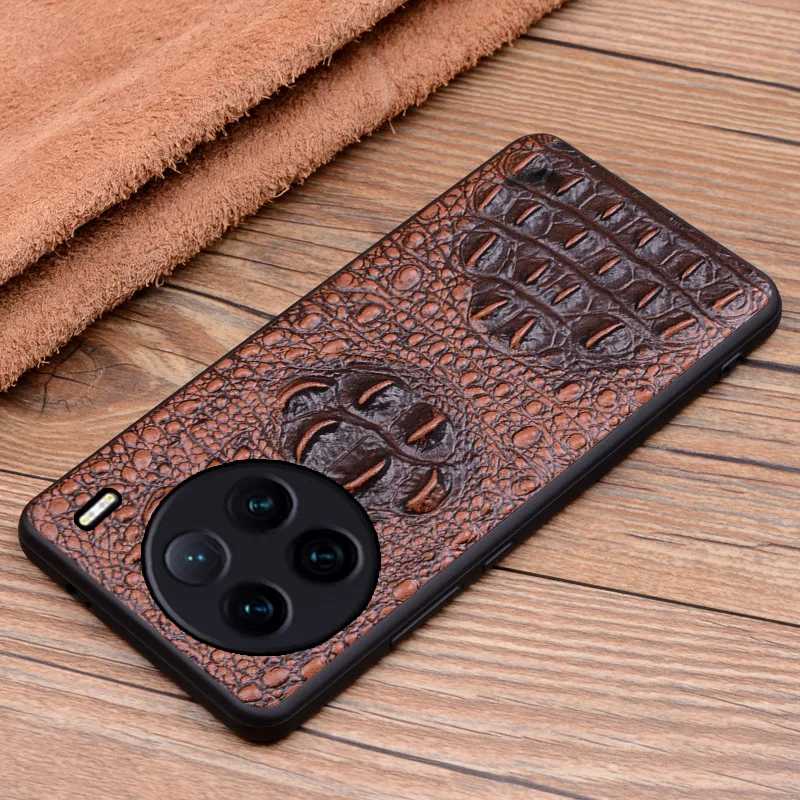 New Genuine Leather Luxury 3d Crocodile Head Phone Case For Vivo X90 X70 Pro Plus Cover Cases