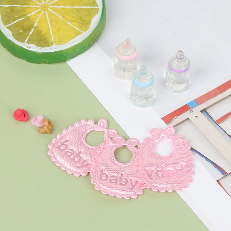 Dolls house miniature baby bottles pacifier bibs set nursery accessory 3PCS