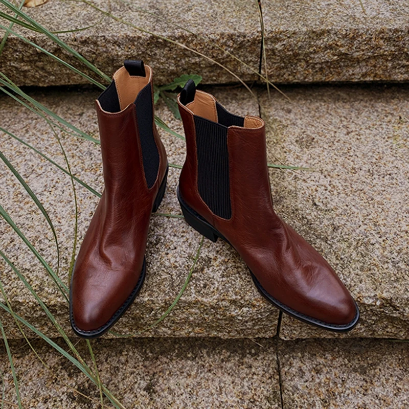 

Heihaian Leather Chelsea Boots 2023 Autumn/Winter New Retro Style Commuter Short Boots Patchwork Design Thick Heel Boots Women