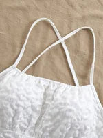 Plus Size Women's White Textured Cross-Back Sundress Ruffled Mini Dress Summer Vacation Casual Dress (0XL-4XL) - Image 3