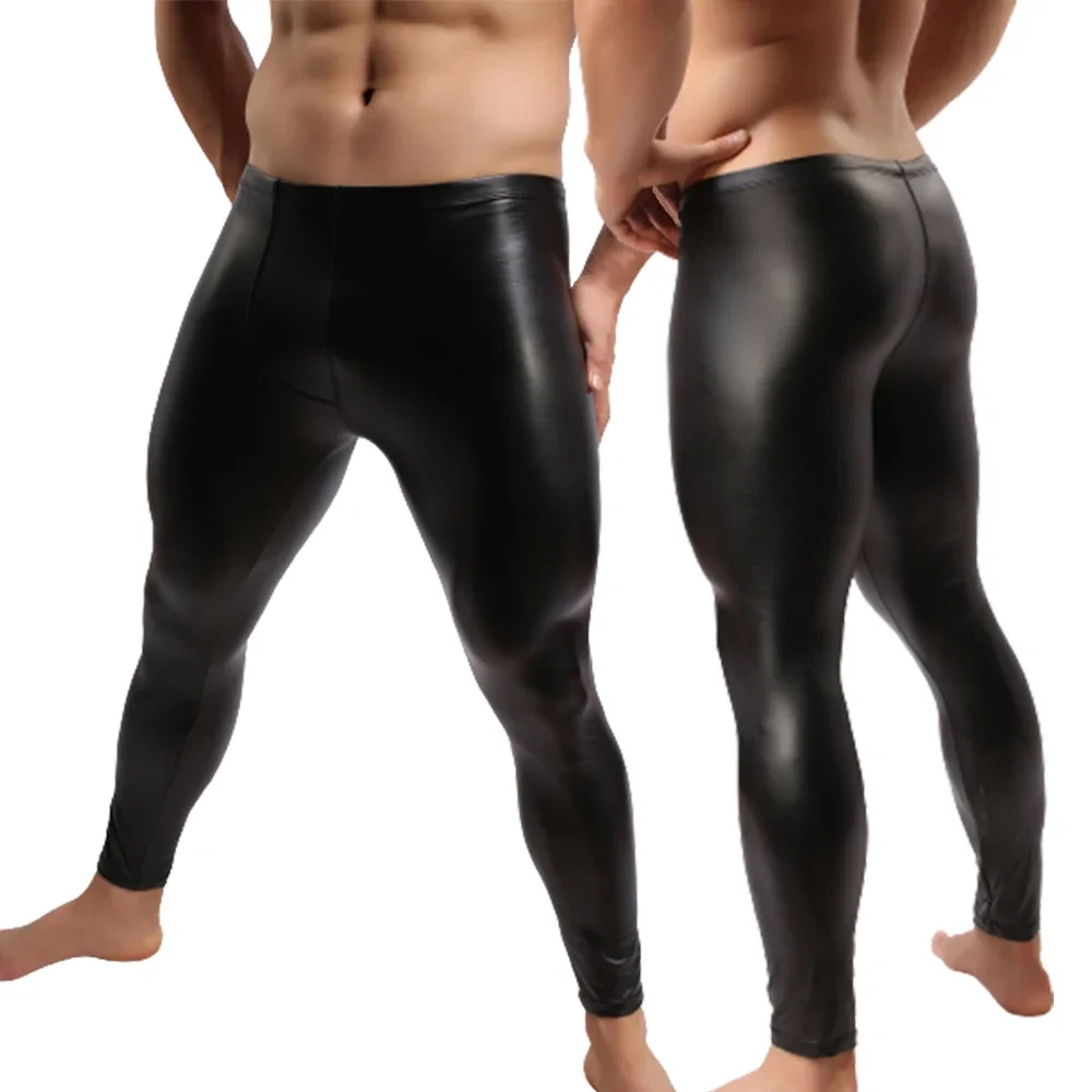 Men PU Leather Legging Trousers Sexy Skinny Pouch Long Pants Tight Erotic Temptation Trouser Casual Night Clubwear Pencil Pants
