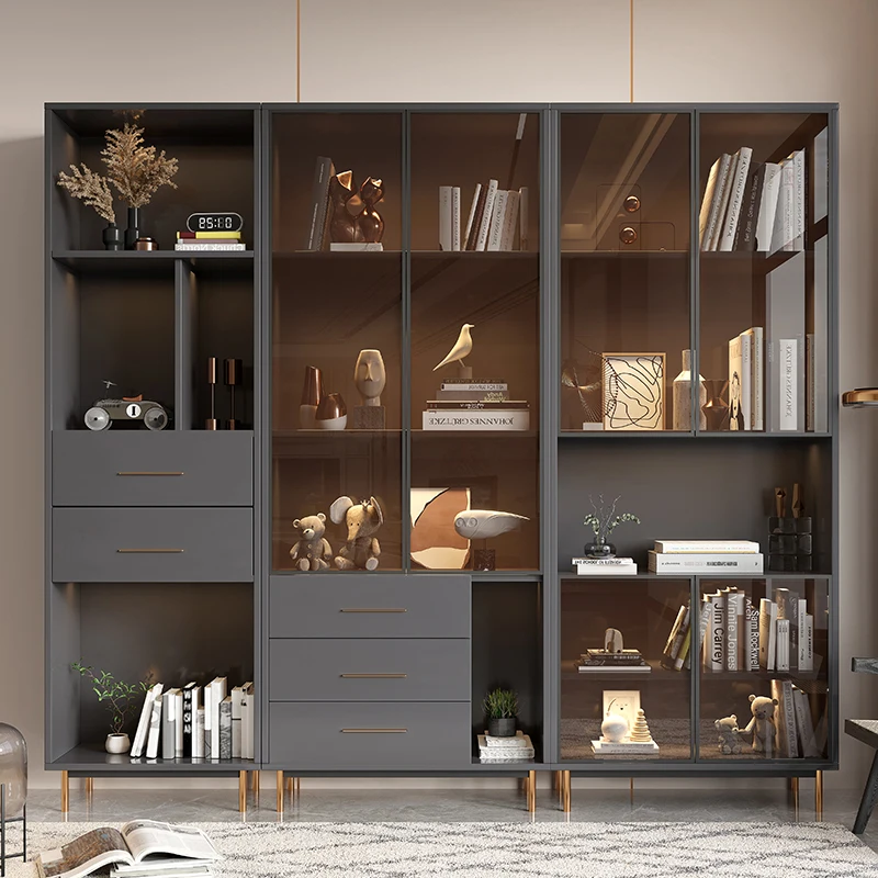 

Light luxury bookshelf modern minimalist storage glass cabinet door bookshelf home living room study combination bookcase