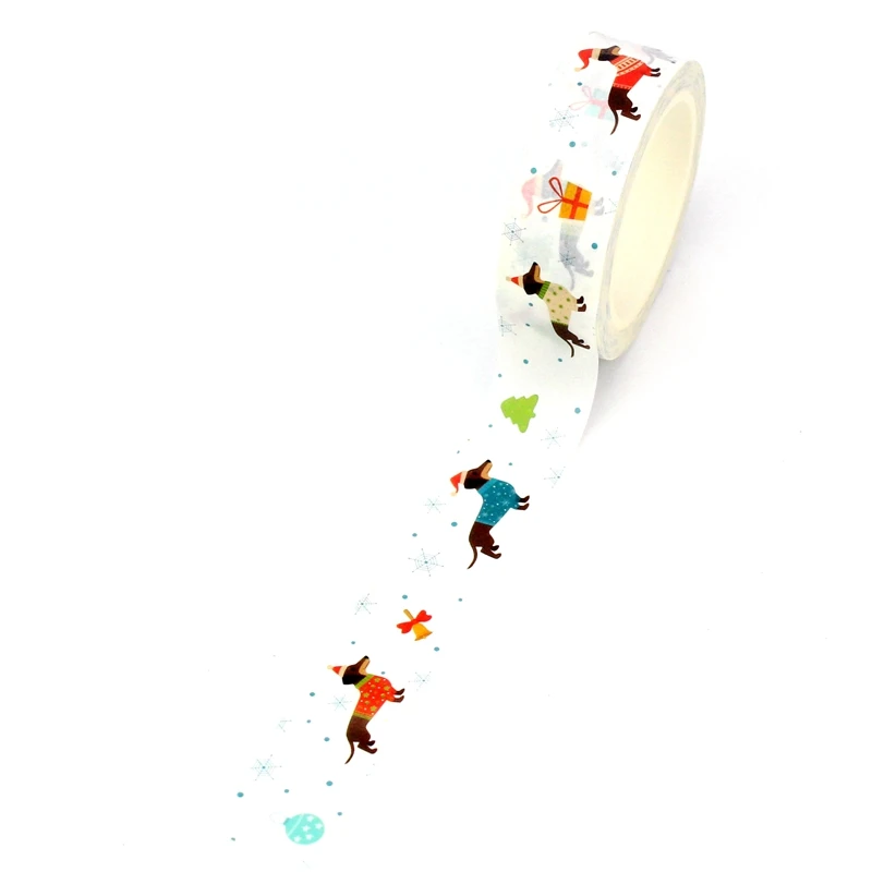 2023 새로운 1PC. 10M 장식 닥스훈트 크리스마스 계절 Washi 테이프 저널링 접착 마스킹 테이프 귀여운 편지지