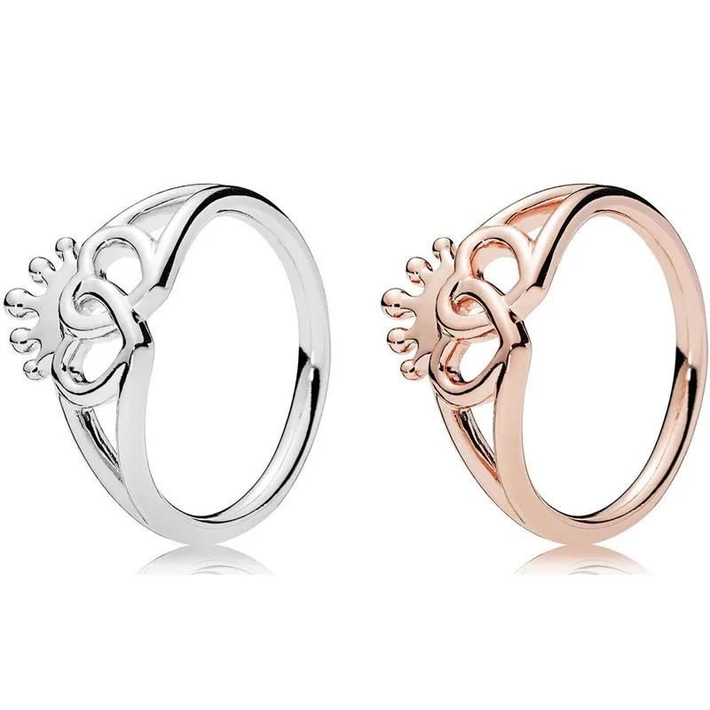 

Original Moments Rose Interlocked Crowned Hearts Ring For Women 925 Sterling Silver Wedding Gift Fashion Jewelry