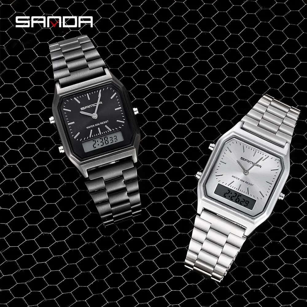 時計 SANDA SANDA Luxury Mens G Style Watches Stainless Steel Women LED