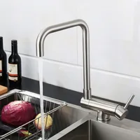 ก๊อกน้ำอ่างล้างจานสแตนเลส 304 หมุนได้ 360 องศา ° ก๊อกน้ำแบบหมุนพับได้ น้ำร้อนน้ำเย็น ติดตั้งบนเคาน์เตอร์ครัว 2