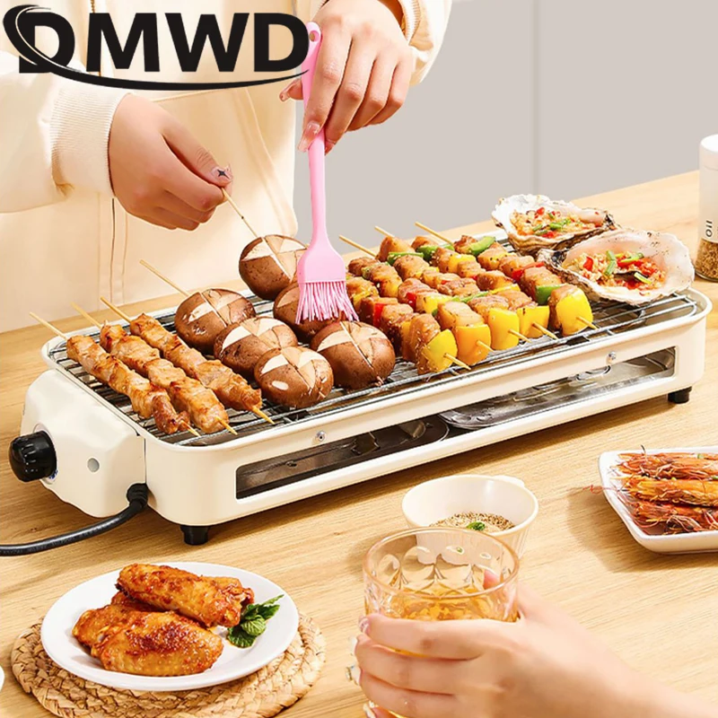 DMWD 220V Smokeless BBQ Electric Kebab Rotary Grill Stove Rotisserie Teppanyaki Barbecue Non-stick Frying Pan Skewer Griddle 3