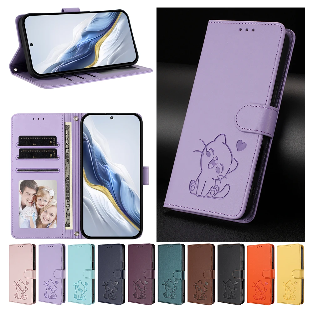 Lovely Cat Flip Leather Wallet Phone Cover with Card Holder