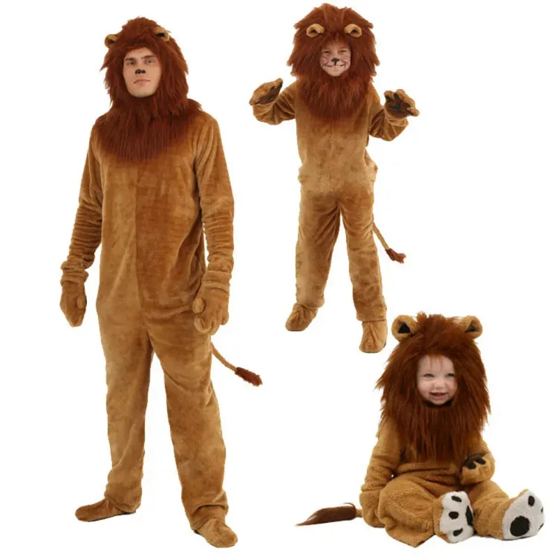 

Ye's Halloween carnival animal long hair lion cosplay jumpsuit kid adult baby movie rode stage Lion King ship fast