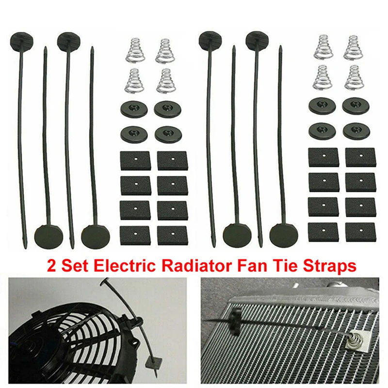 

2Set Car Electric Radiator Fan Tie Strap Mounting Accessories Kits Black Universal Strap Tie Fans Tabs Springs Replacement Parts