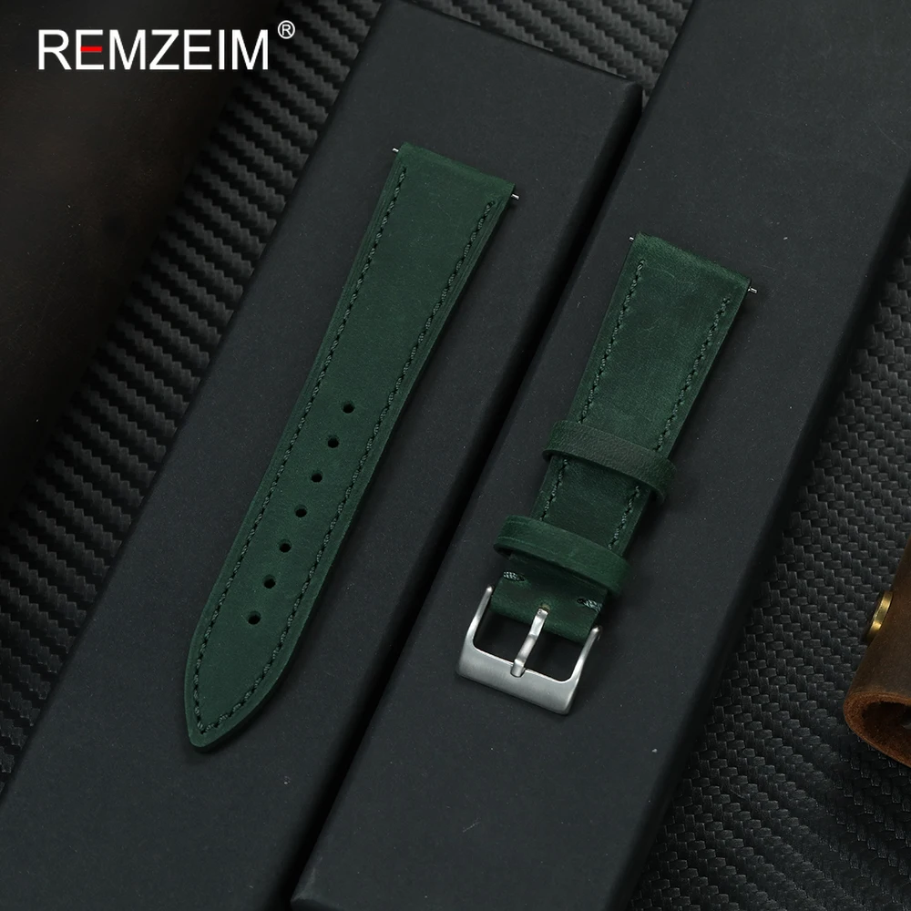 Men's Soft Durable Quick Release Crazy Horse Leather Watch Strap