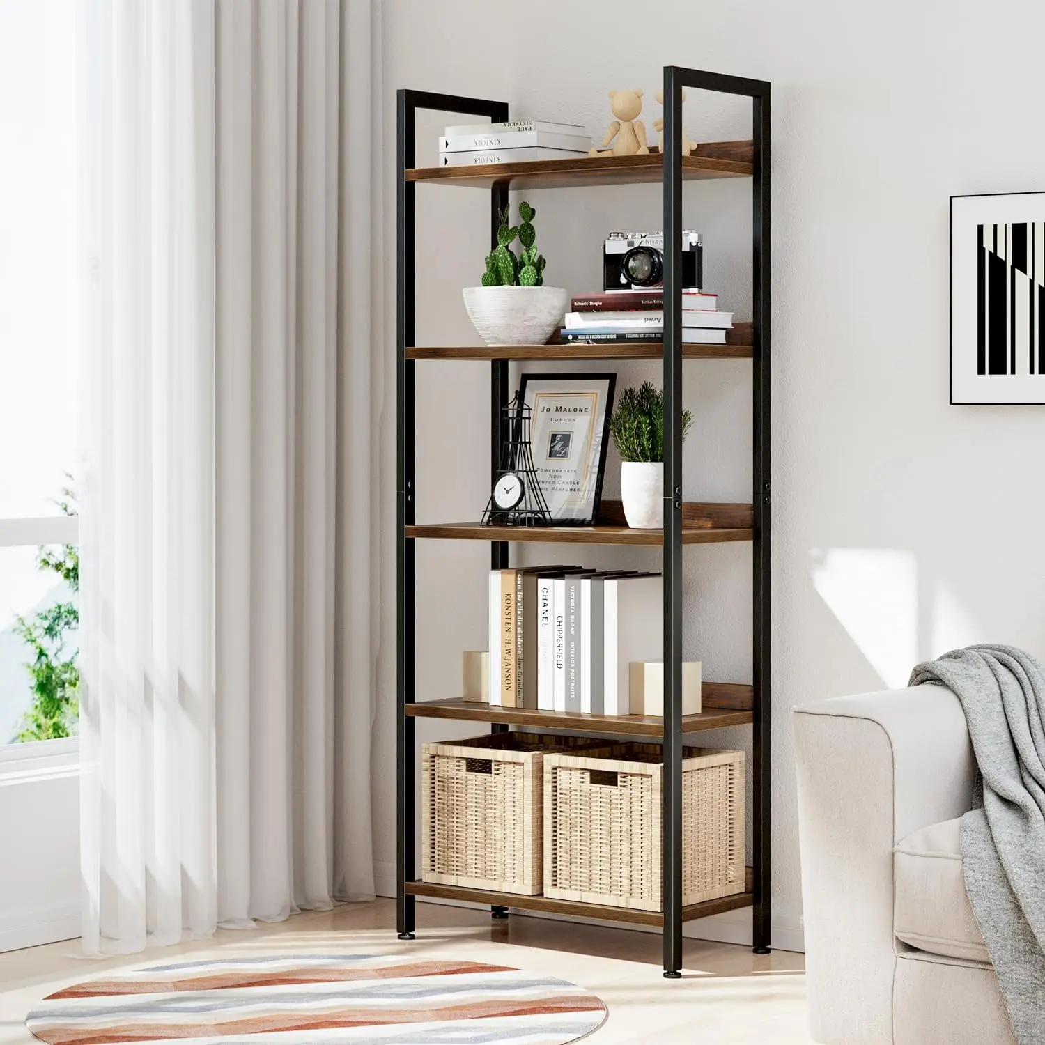 Bookshelf, 5 Tier Bookshelves, Home Office Bookcase Shelf Storage Organizer,Standing Storage Shelving Unit for Bedroom