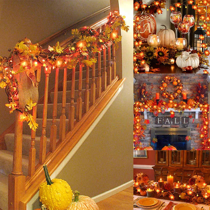 

10/20LED Pumpkin Maple Leaves Light String Fall Garland Leds Fairy Light Indoor Outdoor Garden Halloween Thanksgiving Home Decor