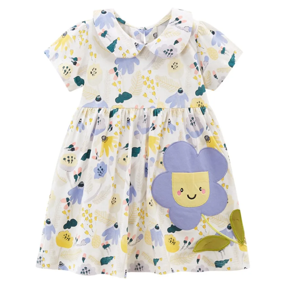 2025 Summer Kids Clothes Baby Girls Children's Clothing Embroidered Cartoon Flowers Unicorn Gifts Dresses 2-7 Year