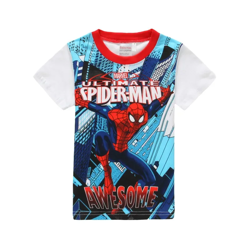 New Children Short Sleeve T Shirts Girls Popular Cartoon Spiderman Captain America Print Kids Baby Boys Tops Summer Cotton Tees