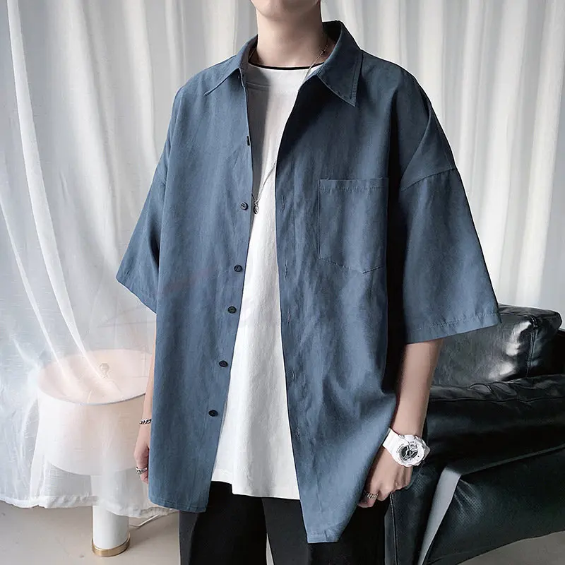

Men's White Shirts Half Sleeve Men Solid Shirts Summer Casual Oversize Blouses Fashion Male Cardigan Vintage Korean Clothing
