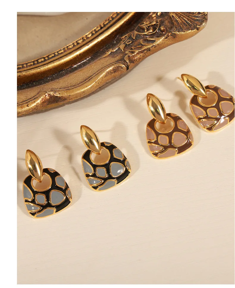 Modische Quadratische Tropfenohrringe für Frauen Schwarz Braun Öltropfen Kupfer Neue Ohrringe Wasserdichter Damenschmuck Geschenk Großhandel – Detail 9