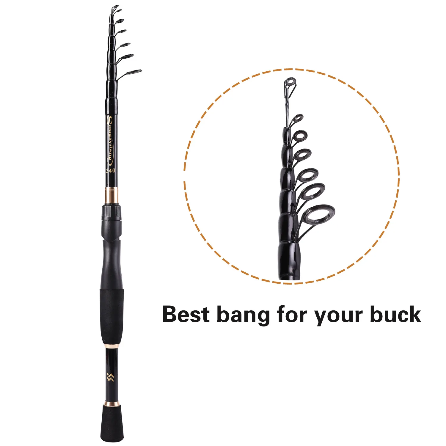 Sougayilang 1,8-2,4 m Teleskop-Angelruten, ultraleicht, Spinning Casting Carbon Pole Angelzubehör, Ködergewicht 10–30 g – Detail 6