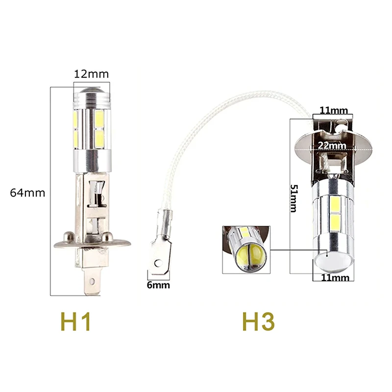 AM. 2PCS H1 H3 LED 자동차 전구 6000K 화이트 LED 고출력 10-SMD 5630 자동차 디코딩 안개등 운전 DRL 자동 램프