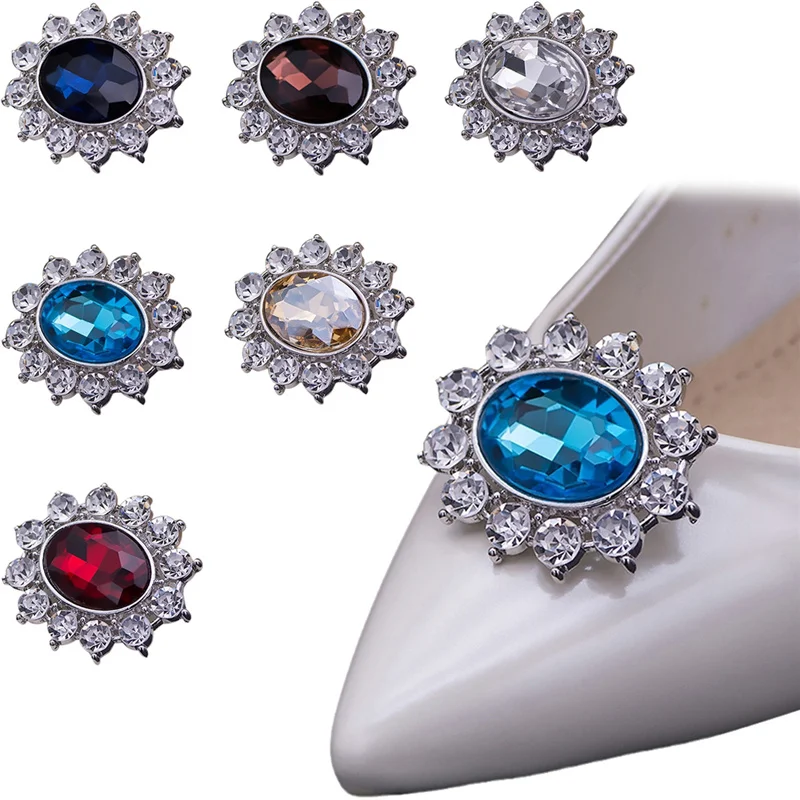 

Classic Detachable Shoe Clips Oval Rhinestone Shoe Decoration Wedding High Heels Accessories for Women Girls DIY Crafts 1 Pair