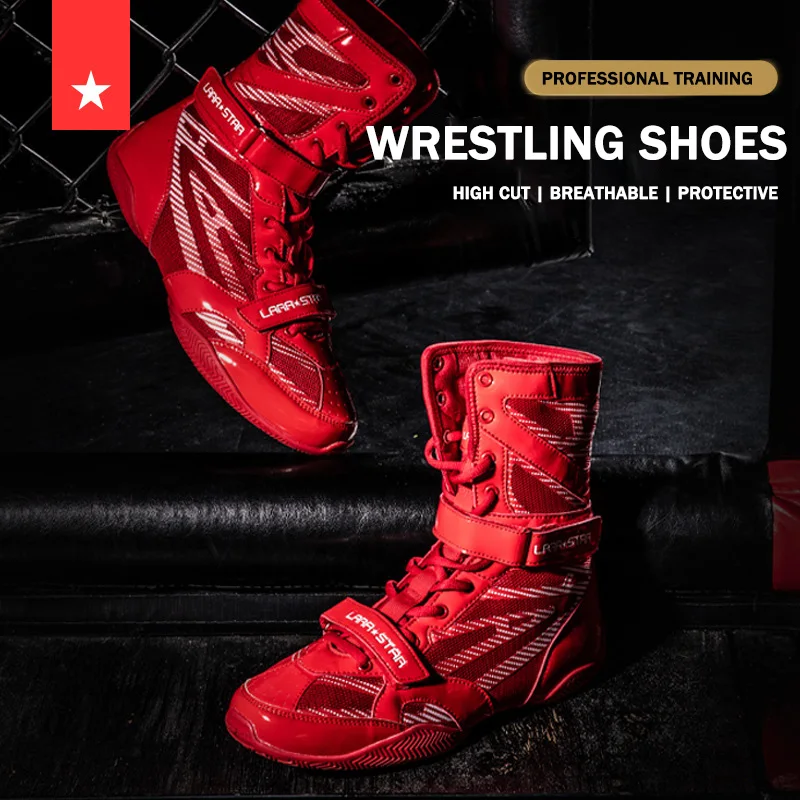 TaoBo Original LARA STAR Pro Boxing Shoes for Men High Top Wrestling Sneakers Anti Slip Hook Loop Lace Weight Lifting Boots