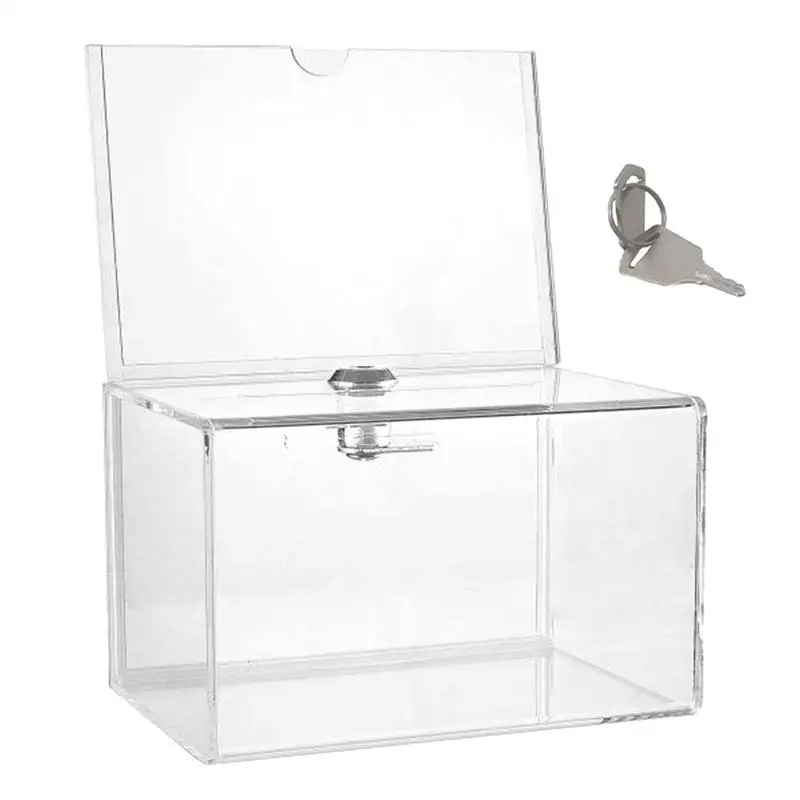 

Raffle Box Clear Acrylic Ballot Box With Lock And Sign Holder Lock Raffle Display Charity Collection Boxes For Public Welfare