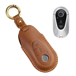 Premium Leather Car Key Case Cover Keyless Entry Protector Shell (Brown)
