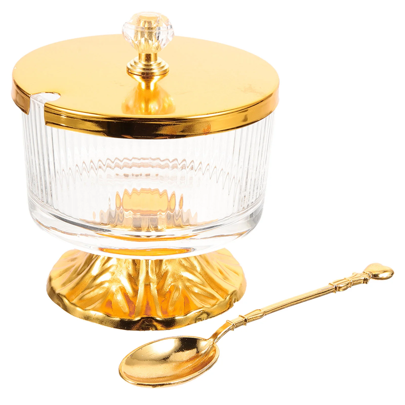 European Style Household Wrought Iron Glass Sugar Bowl Jar Lid Spoon