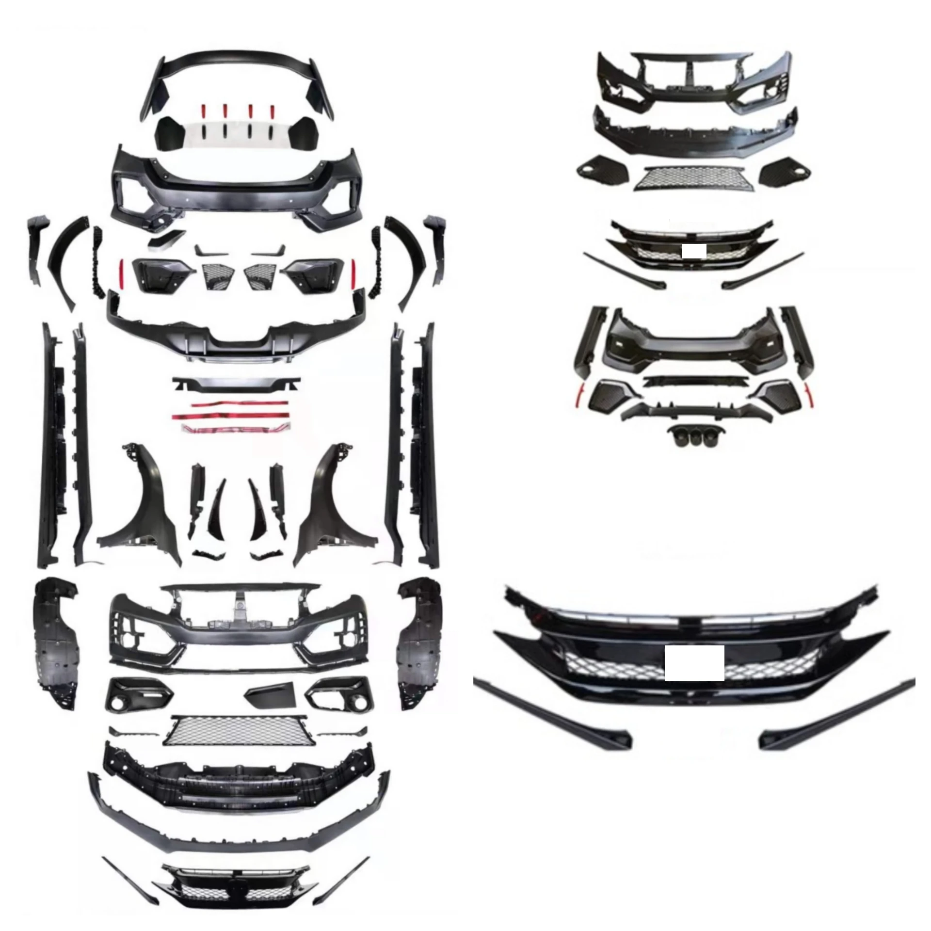 BodyKitFrontRearBumperEngineCoverTopWingforHondaCivic10th