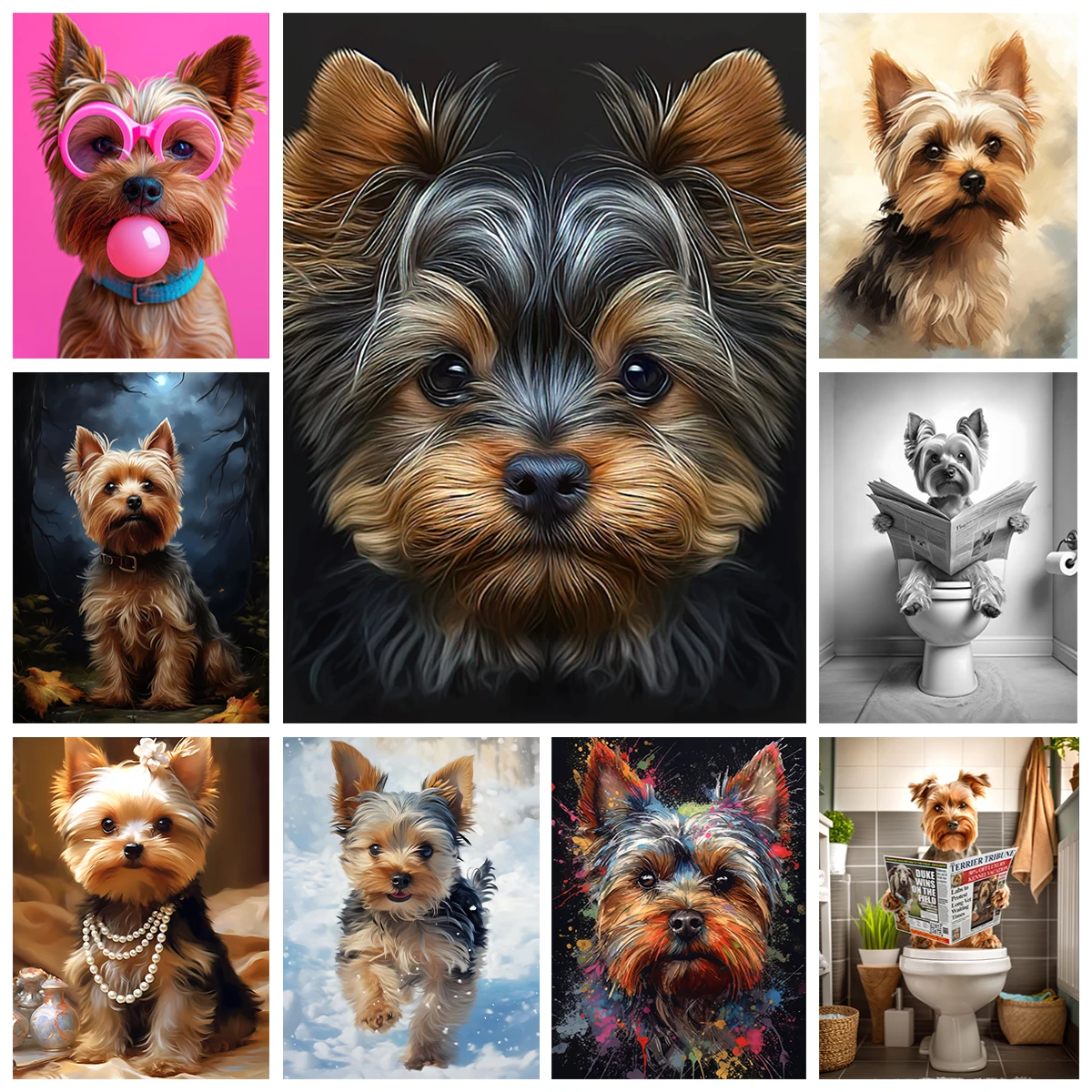 Yorkshire Terrier 5D Diamond Painting Kit Cute Puppy Art Portrait DIY Diamond Embroidery Mosaic Oil Painting Home Decor