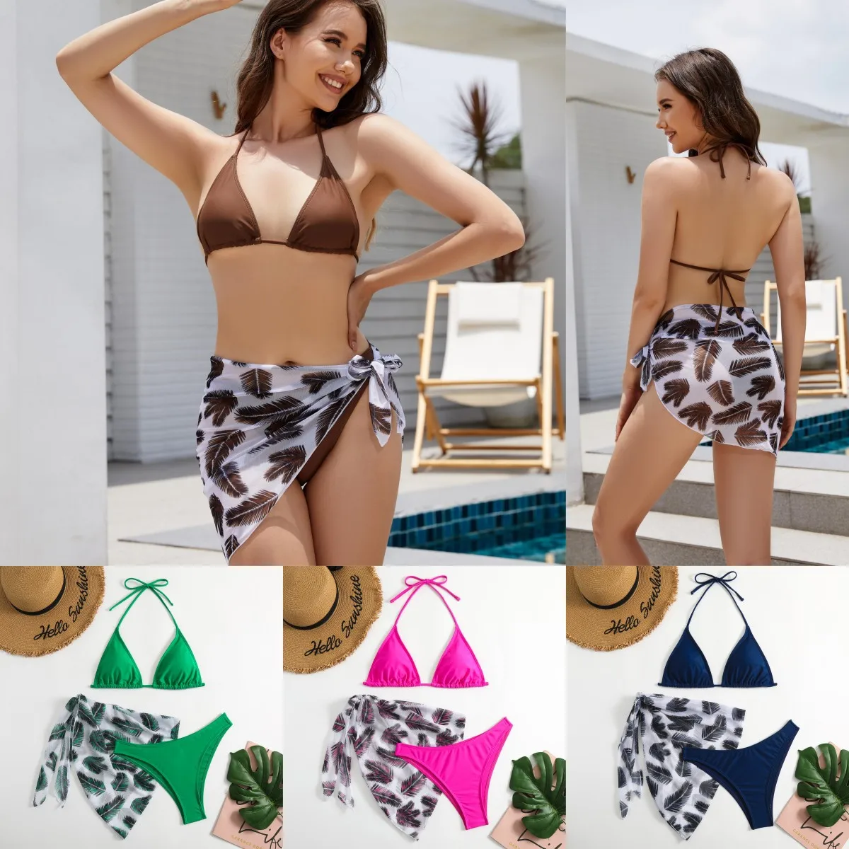 

Новинка 2023, купальник, женский купальный костюм, комплект бикини, купальник, костюм-тройка, летний однотонный соблазнительный модный костюм в европейском и американском стиле